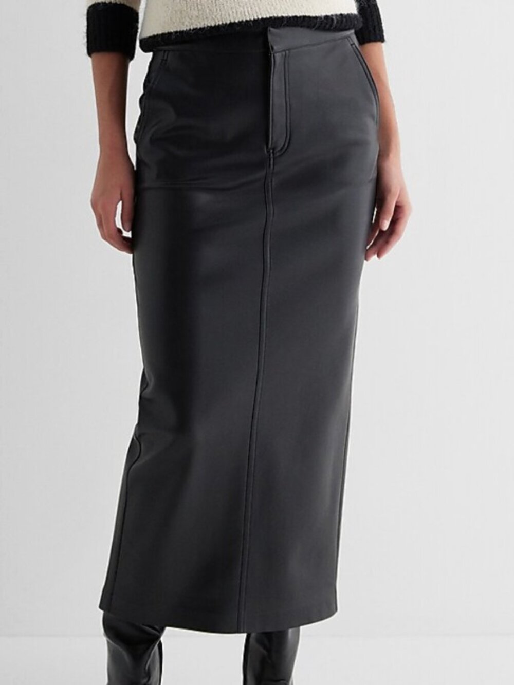 Express High Waisted Faux Leather Back Slit Maxi Skirt Black